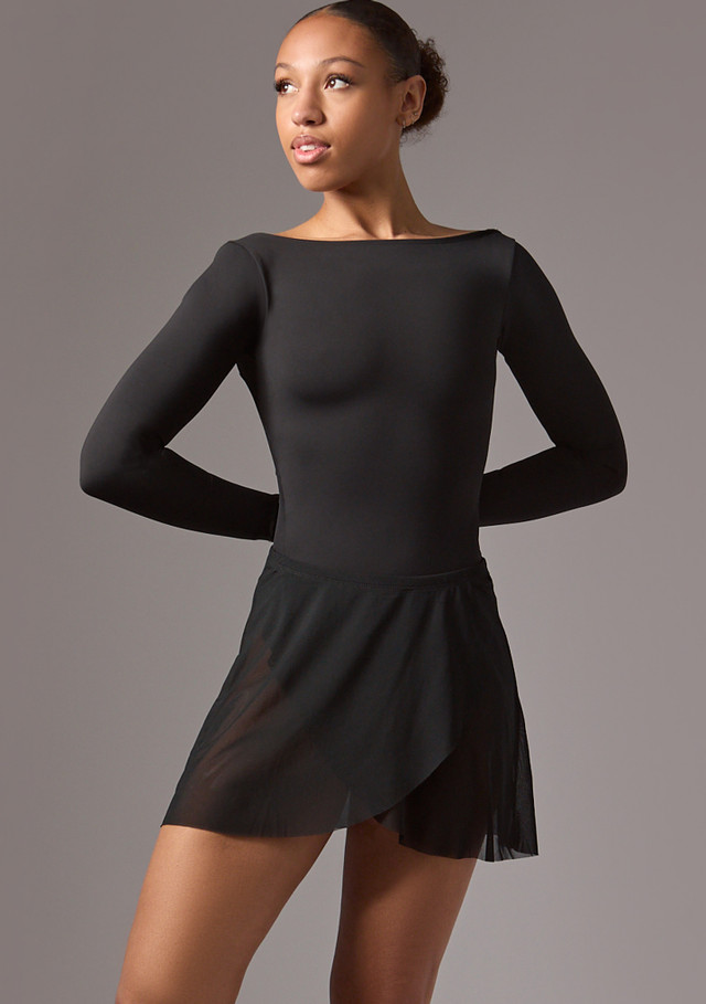 Move Dance Eliana Mock Wrap Skirt Black Front [Black]